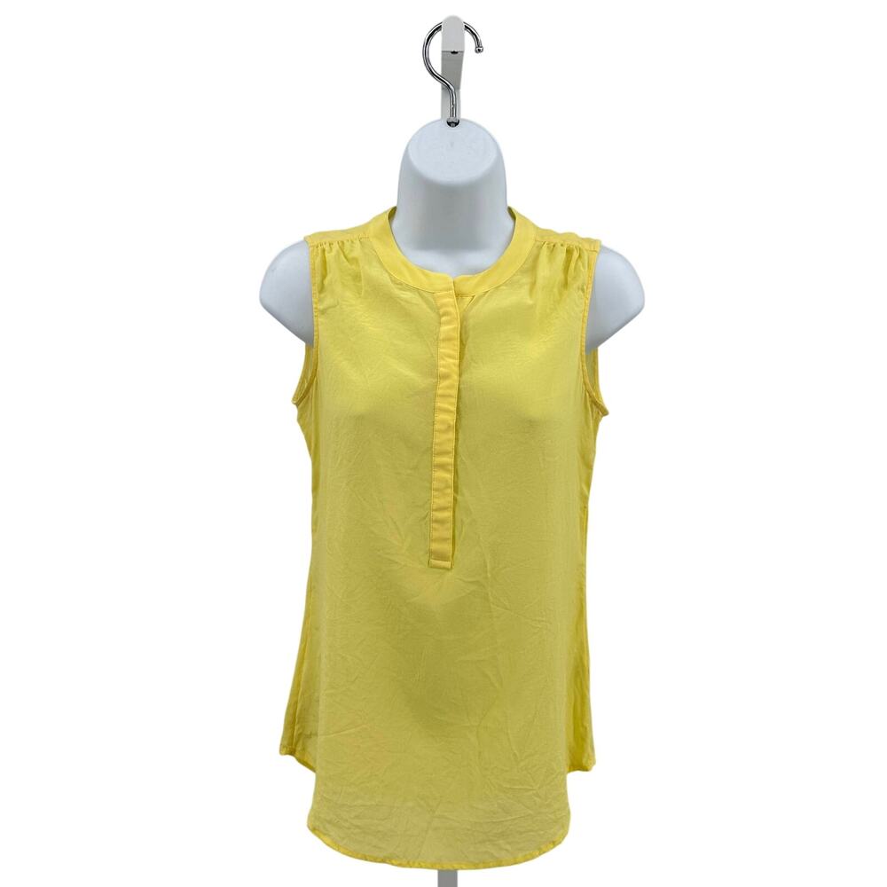 Banana Republic 100% Silk Blouse Women's 2 Yellow Sleeveless Sheer Hook Crewneck